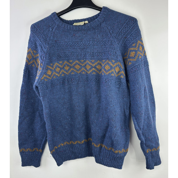 Vtg Gaeltarra Irish Wool Sweater Men’s M/L 107cm Blue Donegal Fleck Fair Isle - Picture 8 of 15